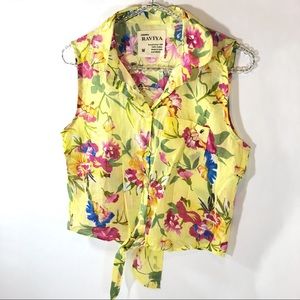 👙Raviya cotton floral tie front crop top summer M